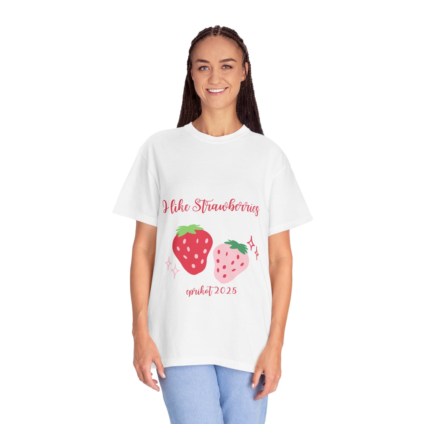 White T Shirt for Girls - Trendy Tees for Girls - Strawberry