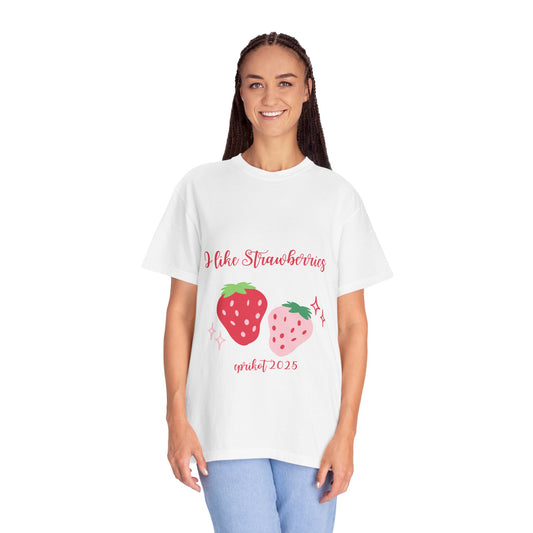 White T Shirt for Girls - Trendy Tees for Girls - Strawberry